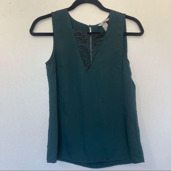 H&M Green/Teal Lace V-Neck Short Sleeve Casual Business Shirt Tank Top - Picture 9 of 14